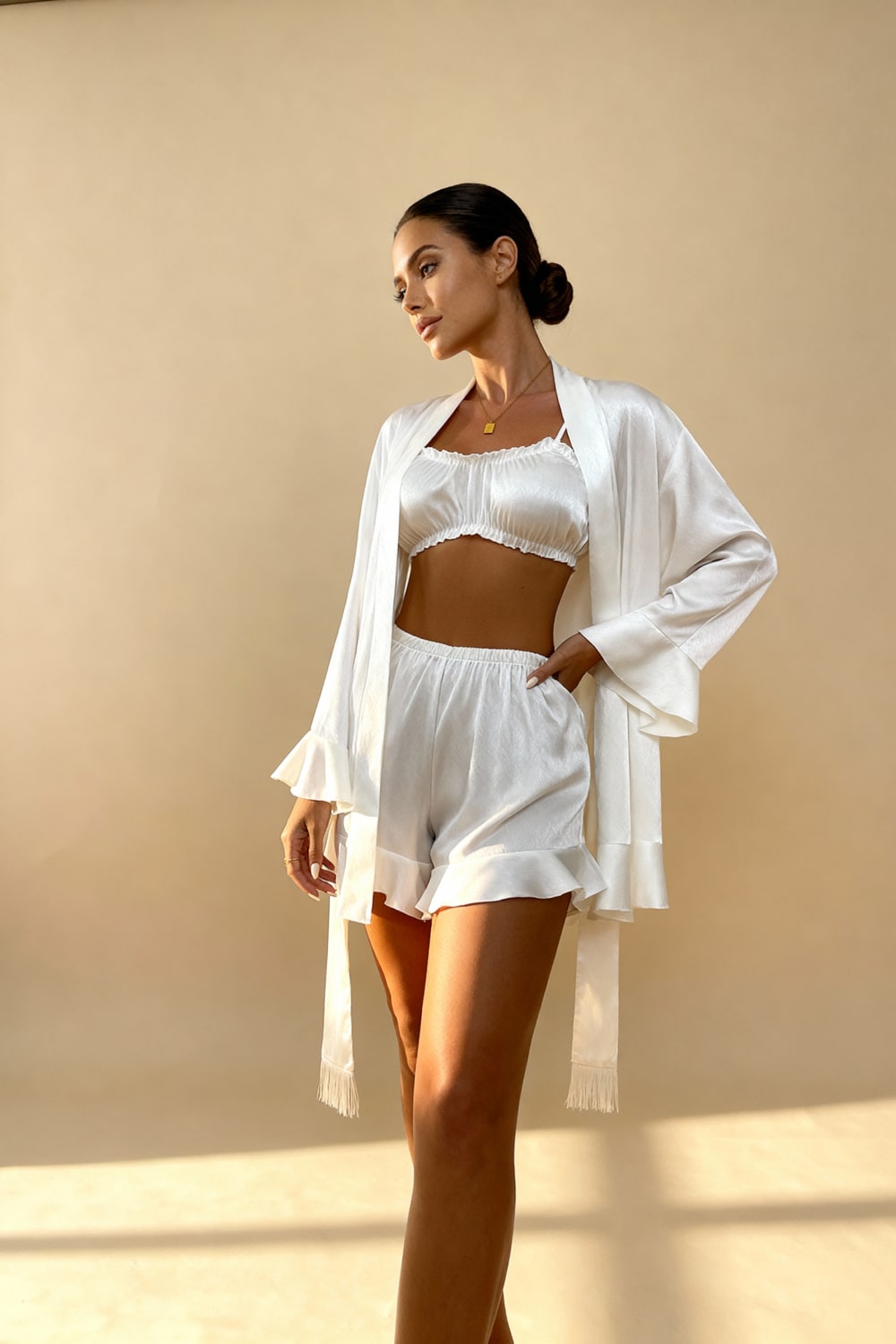 Angie 3 Parça Saten Pijama Takımı