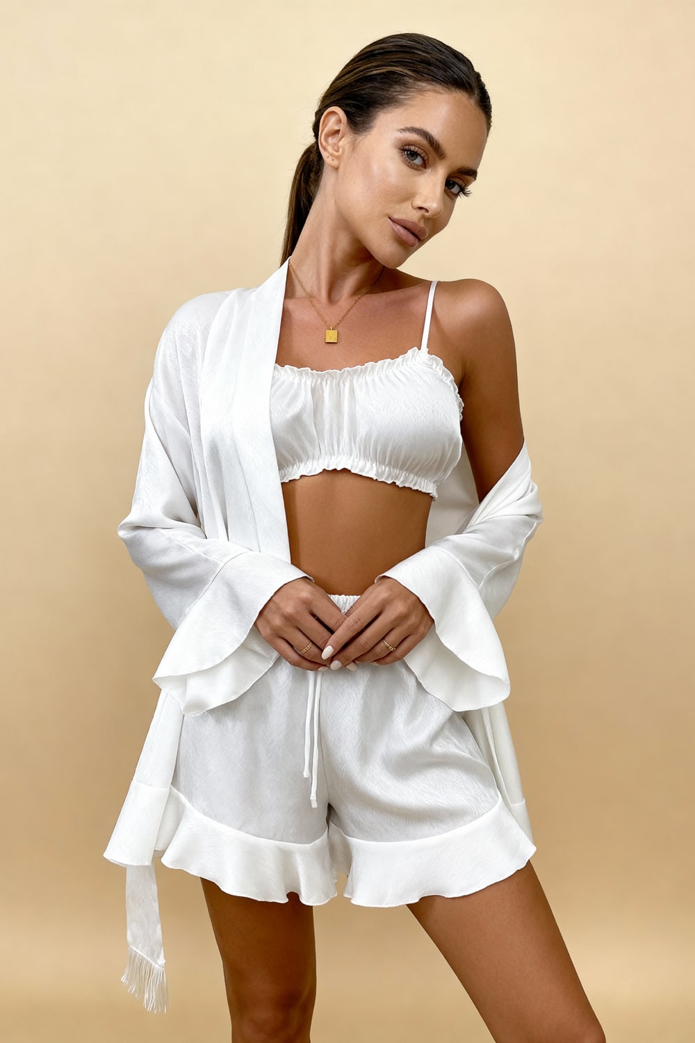 Angie 3 Parça Saten Pijama Takımı
